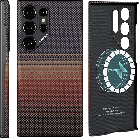 pitaka for S24 Ultra Case 6.8" with Caseless Feeling, Edge Case-Sunset | Barely There Feel Samsung Galaxy S24 Ultra Case, 1500D Aramid Fiber Woven, Slim&Light, Compatible with MagSafe