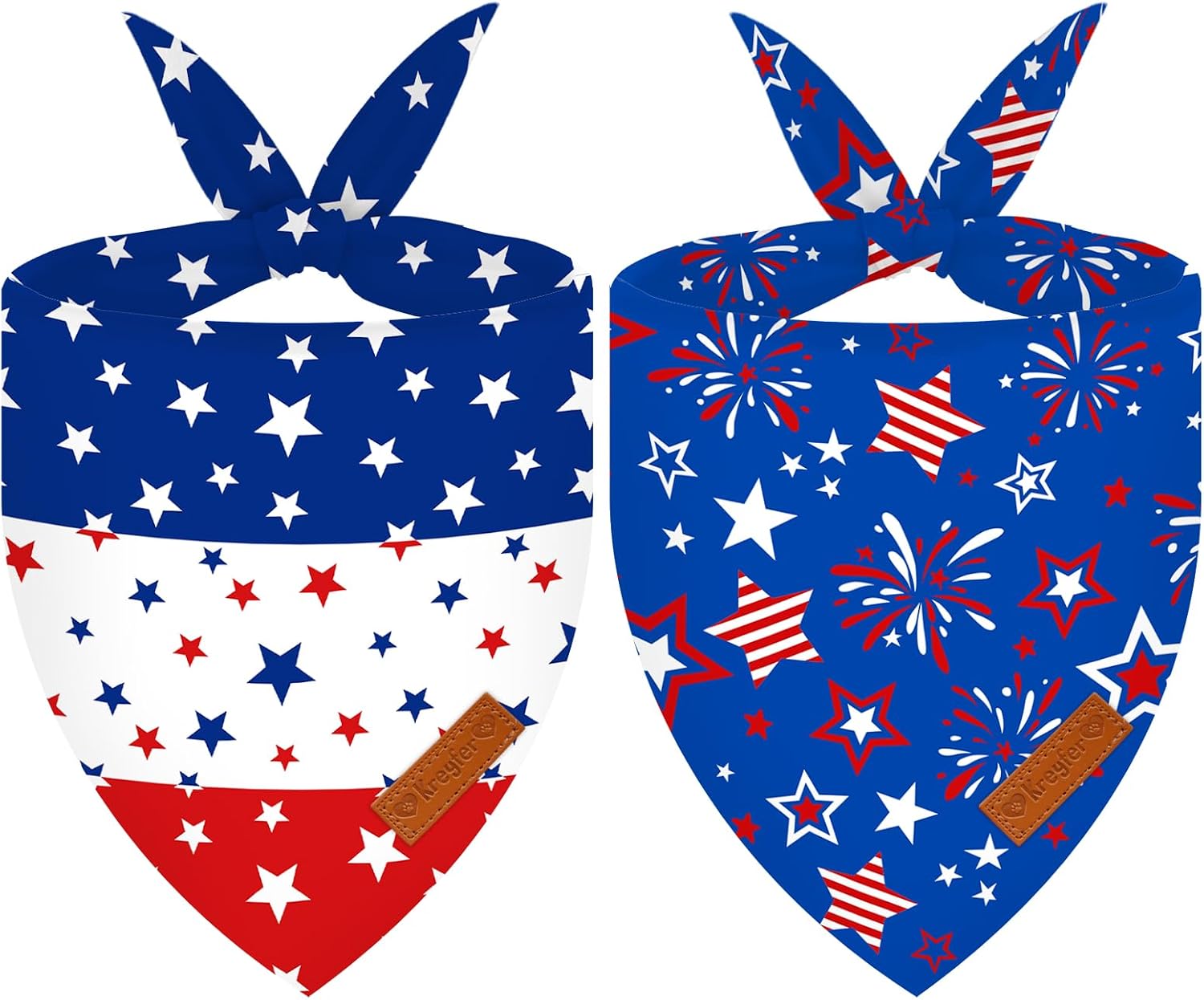 2 Pieces Patriotic Dog Bandanas, Double-Sided Reversible Triangle Scarf, American Flag Stars and Stripes Design, 4th of July and Memorial Day Pet Costume Accessories for Dogs and Cats
