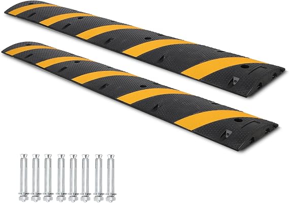 Rubber Speed Hump - 2 Channel, 25000 Lbs Capacity Heavy Duty Traffic Speed Bump, Speed Bumps for Driveway, Asphalt, Parking Lot, and Gravel Road, 2 Pack 6FT