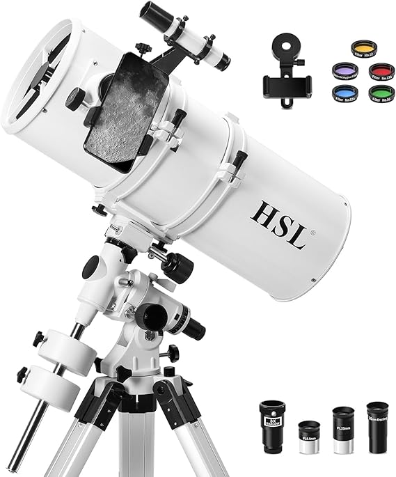 HSL 203EQ Astronomical Reflector Telescope for Adults high Powered,203mm Aperture 800mm Focal Length Professional Telescopes for Adults Astronomy,  with 5 Color Filters Set and 3X Barlow Lens