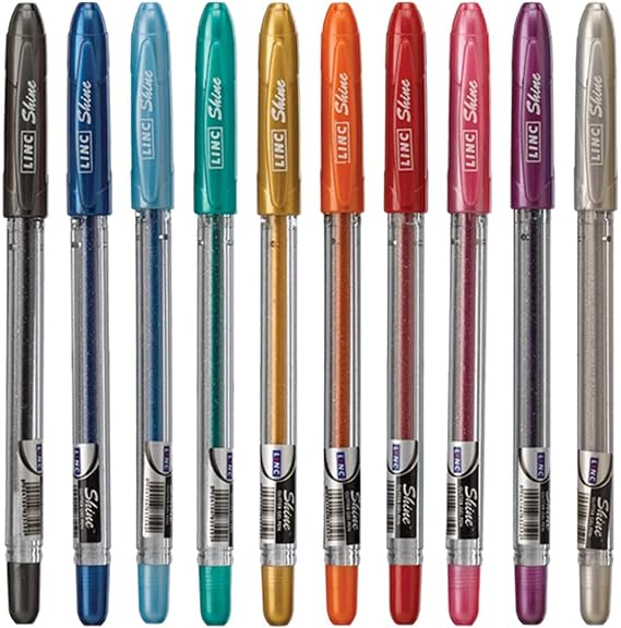 linc Shine Glitter Gel Pen, 10 CT Assorted | 1.0mm Medium Tip Size, Contoured Grip, Broad for Thick Vibrant Lines, Stocking Stuffer