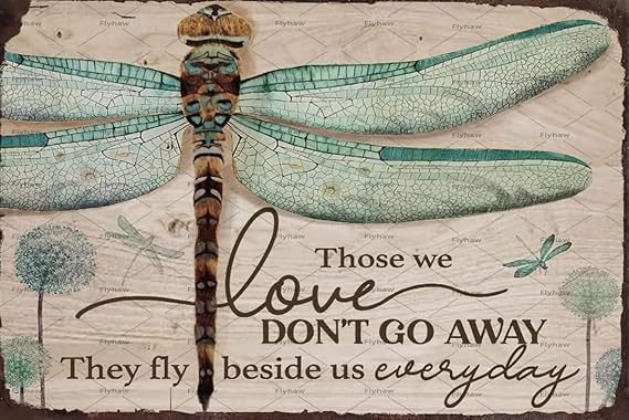 Flyhaw Creative Tin Sign Green Dragonfly Funny Novelty Metal Retro Wall Decor For Home Gate Garden Bars Restaurants Cafes Office Store Pubs Club Gift for Home Coffee Wall Decor 8x12 Inch