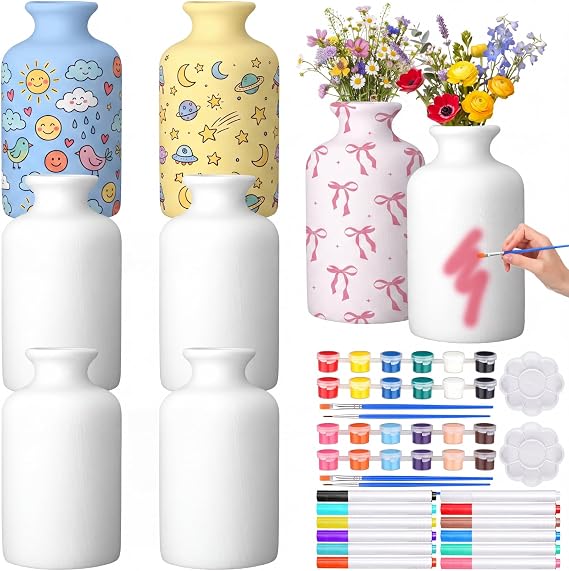 6 Set Ceramics to Paint Vase DIY Your Own Ceramic Vase, Bright