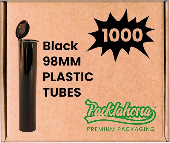 Black Pop Top Tubes 98mm - Child-Resistant Plastic Tubes with Caps - Pop Top Containers for Secure Storage - Bulk Pack of 1000