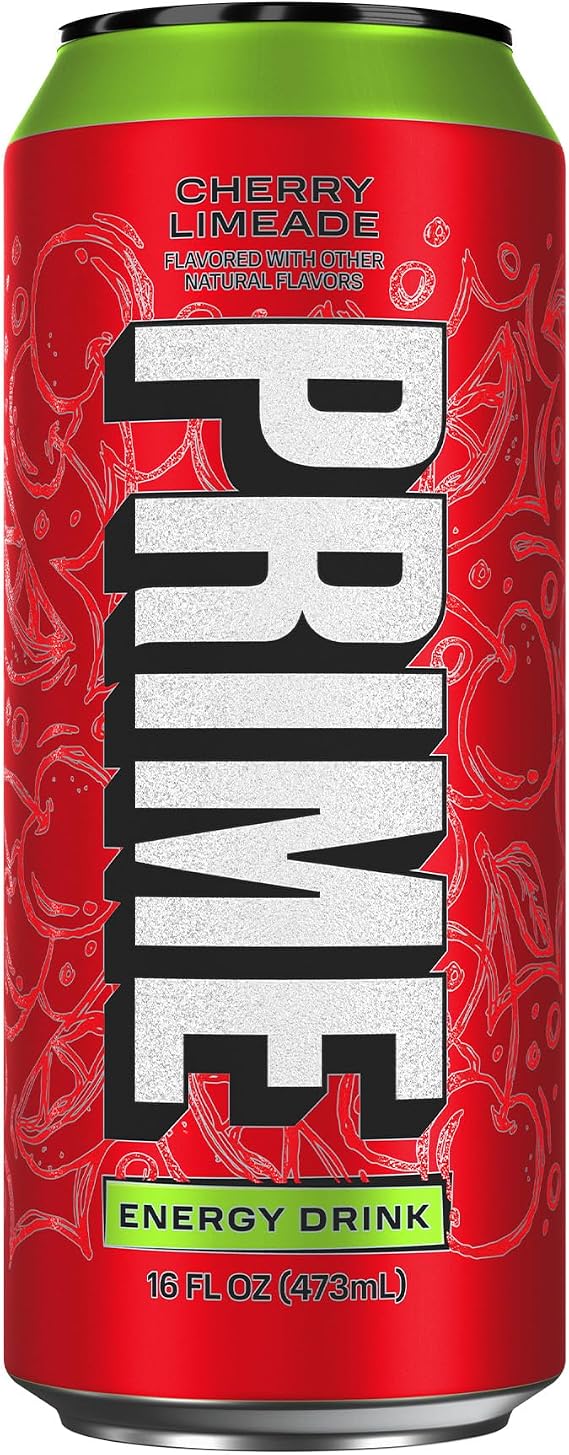 PRIME Energy CHERRY LIMEADE, Sugar Free Energy Drink, 200mg Caffeine and 355mg of Electrolytes for Hydration, Low Calorie, Vegan, Gluten Free, 16 Fluid Ounce Can