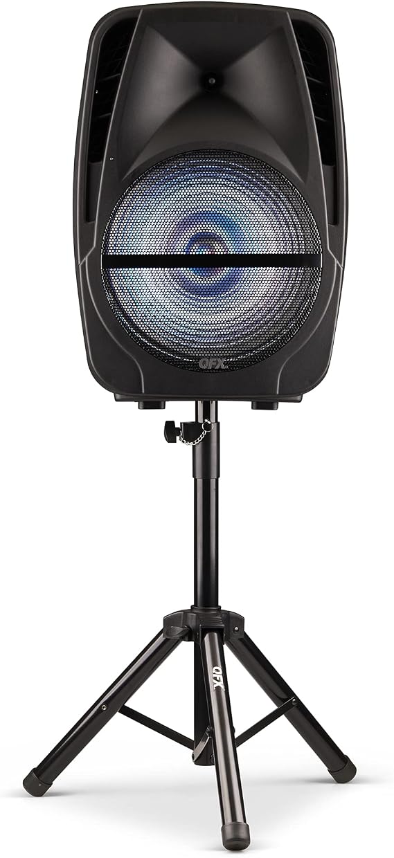 QFX PBX-61161 15-Inch Portable Party Sound System with Wireless Microphone and Stand | Portable, 15" Woofer, TWS, Microphone/Guitar/AUX/USB Inputs, LED Party Lights, Microphone, Stand, Remote, 3.5mm Cable