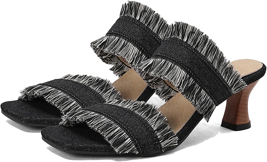 Alyaafifa Kitten Heel Slide Sandals for Women Open Toe Slip On Low Heel Slippers Dress Shoes Party Event Summer Vacation Holiday Casual Daily Comfortable
