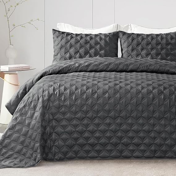Exclusivo Mezcla King Quilt Set, 3 Pieces Lightweight Quilts King Size with Geometric Ellipse Pattern, Soft Quilted Bedspreads Dark Grey Coverlets Bedding Set for All Seasons