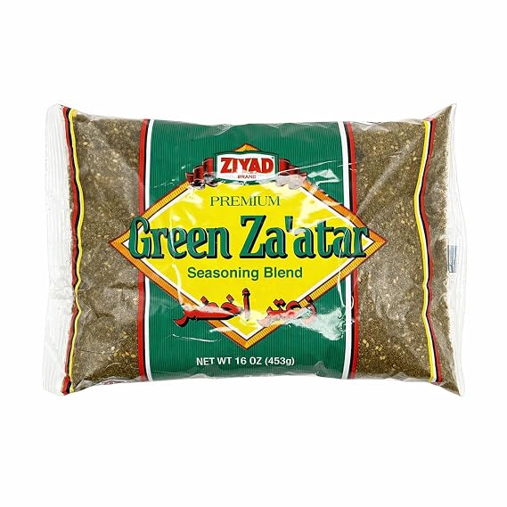 Ziyad Premium Green Za'atar Seasoning - 16oz - Savory Herb Blend with Toasted Sesame Seeds, Dried Thyme & Roasted Wheat, Versatile Use for Breads, Pastries, Vegetables, Salads - Authentic Middle Eastern Spices