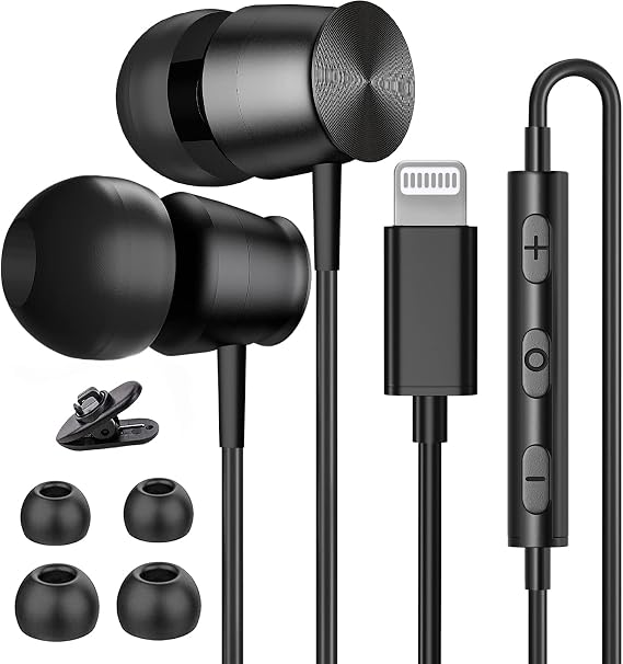 iPhone 13 14 12 Pro Max MFi Certified Lightning Earphones with Mic Noise Isolating Stereo Bass In-Ear Headphones Lightning Connector Wired Earphones for iPhone 11 XR SE