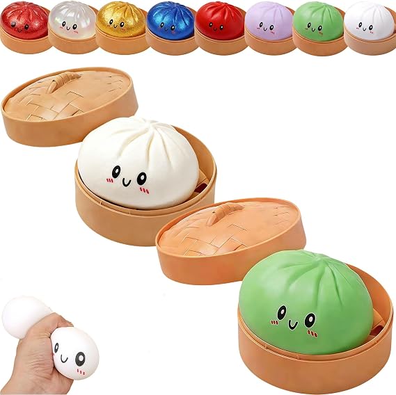 Dumpling Squishy, Squishy Dumpling, Cute Dumplings Squishiest with Steamer Box, Stress & Anxiety Relief Toys for Adults Non-Edible (2Pcs-E)