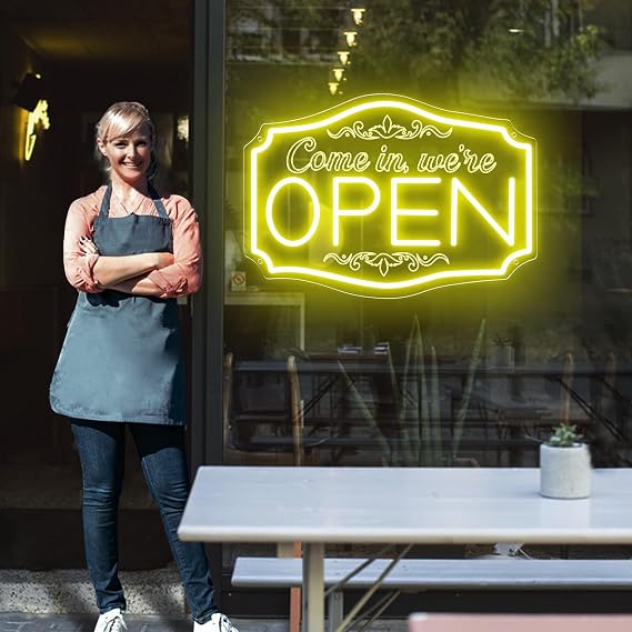 LED Open Signs for Bussines Ultra Bright 12V Neon Open Signs Light Up Open Sign with ON/OFF Switch for Window Storefront Florists Bar Cafes Restaurant 22 Inch