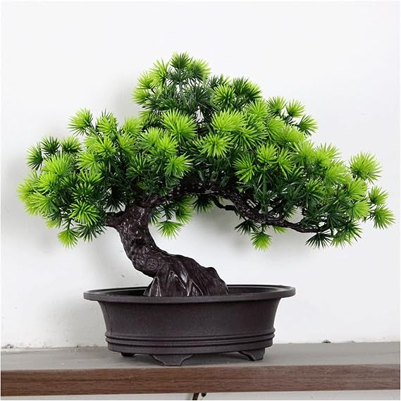 Artificial Bonsai Tree Highly Simulated Pine Bonsai,9 Inch Plastic Artificial Welcoming Pine,Small Faux Tree for Coffee Table and Desk Fake Bonsai Tree
