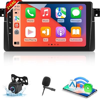 264G Wireless Carplay Android Car Stereo for BMW E46 M3 1999-2006 - 9 Inch Android Auto Touchscreen Radio with EQ DSP, GPS, WiFi, FMRDS  AHD Rear View Camera