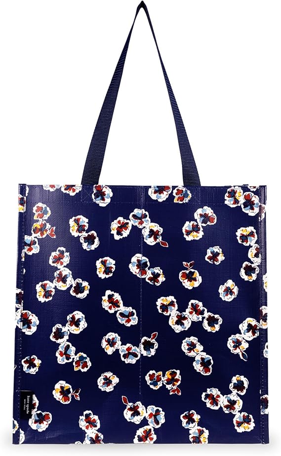 kate spade new york Reusable Bag, Watercolor Ditsy | Floral Grocery Shopping Tote with Shoulder Straps, Collapsible Tote with Interior Slip Pockets