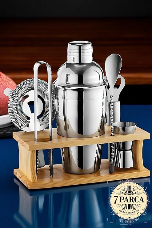 Transformacion Shaker Kokteyl Set - 7 Parça 550 Ml Shaker Coctail Set Bambu Standlı, 721826