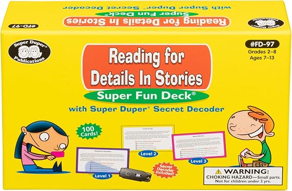 Super Duper Publications | Reading for Details in Stories Fun Deck Flash Cards with Secret Decoder | Educational Learning Resource for Children