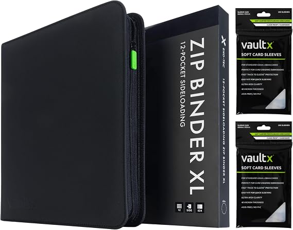 Vault X 12 XL Pocket Exo-Tec Zip Binder Black + 400 Penny Sleeves Gift Bundle
