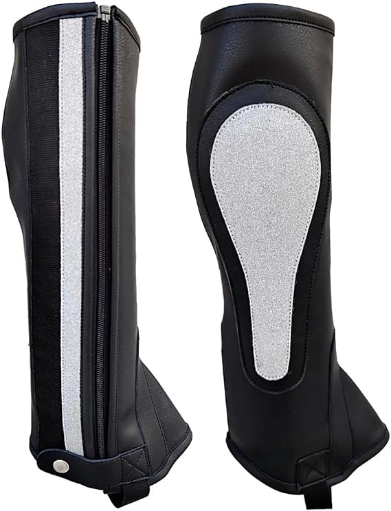 Majestic Ally Unisex PU Leather Riding Half Chaps with Glistening Accents (Silver Glistening, Black, Large)