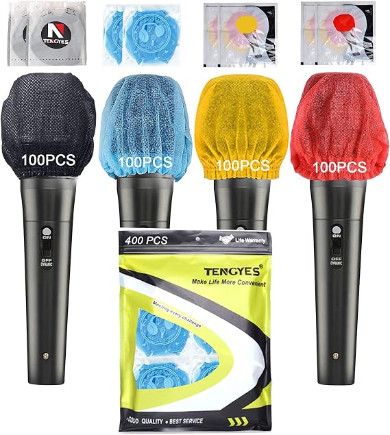 400 PCS (200 Pack) Microphone Hygiene Covers Disposable Non-Woven Handheld Mic Cover Windscreen Protective Cap for KTV Karaoke Recording Room Stage Performance