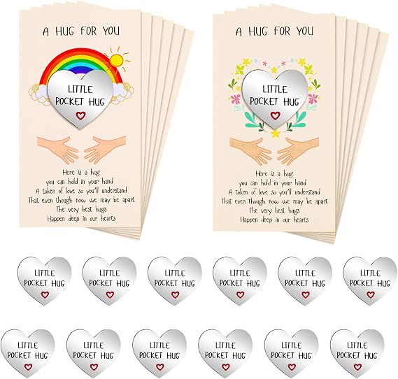 Zonon 40 Sets Little Heart Pocket Hug Token Metal Heart Token Hug Card Greeting Cards Keepsake for Friends Colleagues Family Distance Social Present During Lockdown (Silver)