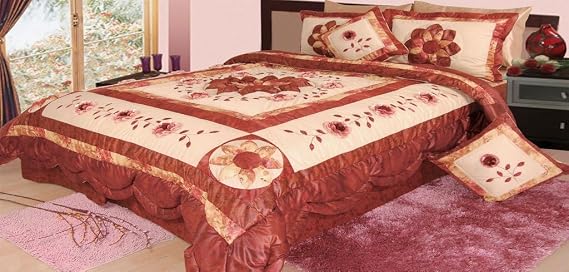 DaDa Bedding Burgundy Leche Quilt Bedspread Set, Floral Decorative Red & Creme, Twin, 3-Pieces