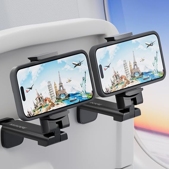MiiKARE 2PCS Airplane Phone Holder, Plane Travel Essentials, Black & Black