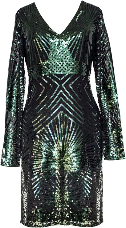 MISSCHEN Women's V Neck Sequin Bodycon Midi Dress Long Sleeve Stretchy Sparkly Cocktail Evening Party Gown