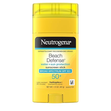 Neutrogena Beach Defense Sunscreen Stick with Broad Spectrum SPF 50+, Lightweight Water-Resistant Sunscreen with Oil-Free & PABA-Free Formula, 1.5 oz