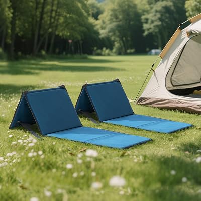 Sunjoy Ultra-Light Folding Chair with Backrest Set of 2, Outdoor Portable Beach Mat Lounger Chair, Ideal Tanning Mat for Sunbathing for Camping Beach Road Trips, Blue