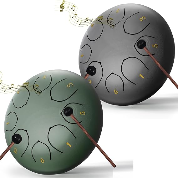 2 Pcs Rain Drum for Outside Garden, 6 Inches 8 Notes Steel Tongue Chakra, Waterproof Chime Meditation, Musical Instruments for Adult Gift With Bag, Music Book, Mallets