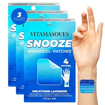Vitamasques Sleep Patches for Adults, SnoozeMe Wellness Hydrogel Patch 3-Pack - Sleeping with Lavender, Melatonin, Valerian Root - Cruelty-Free, Korean Skin Care Sleep Patch