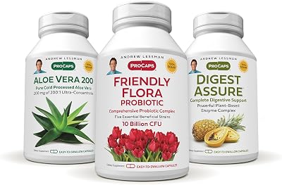 ANDREW LESSMAN Complete Digestion Kit 90 Capsules 3-Product Bundle: 30 Capsules Each of Digest Assure, Aloe Vera-200 and Friendly Flora Probiotic, for Targeted Support to The Digestive System
