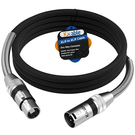 Kxable XLR Microphone Cable 1 FT, XLR Male to Female Balanced Mic Cable, 3-Pin Shielded Speaker Cord, Zinc Alloy Connectors, 22AWG Pure Copper, Metal Spring SR, Recording Studio, Podcast, Black