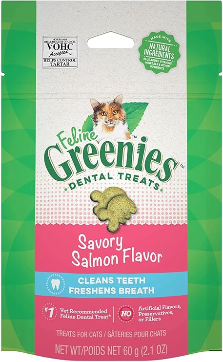 Greenies Feline Natural Dental Care Cat Treats Savory Salmon Flavor, 2.5 oz. Pouch