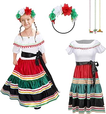 Mexican Dress for Girls Folklorico Dress Traditional Mexico Dress Cinco De Mayo Outfit Halloween Costume Party Dress