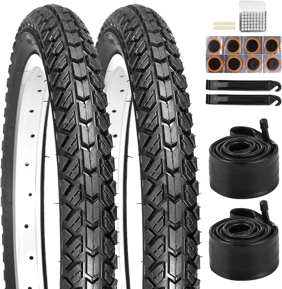 2 PCS 16x2.125 Bike Tire and Tube Set, 16 Inch Bike Tire with Knobby Tread, 57-305 Bicycle Tires, A/V Valve Tubes, Repair Kit for BMX, Mountain Bike,