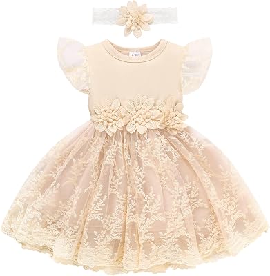 Toddler Girls Summer Tulle Dress with Ruffles Sleeveless Casual Floral Baby Dress