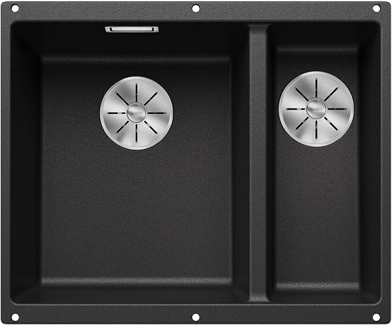 BLANCO SUBLINE 340/160-U – Undermount Double Bowl Kitchen Sink for 60 cm Wide Base Units – Made of SILGRANIT – Grey – 523548