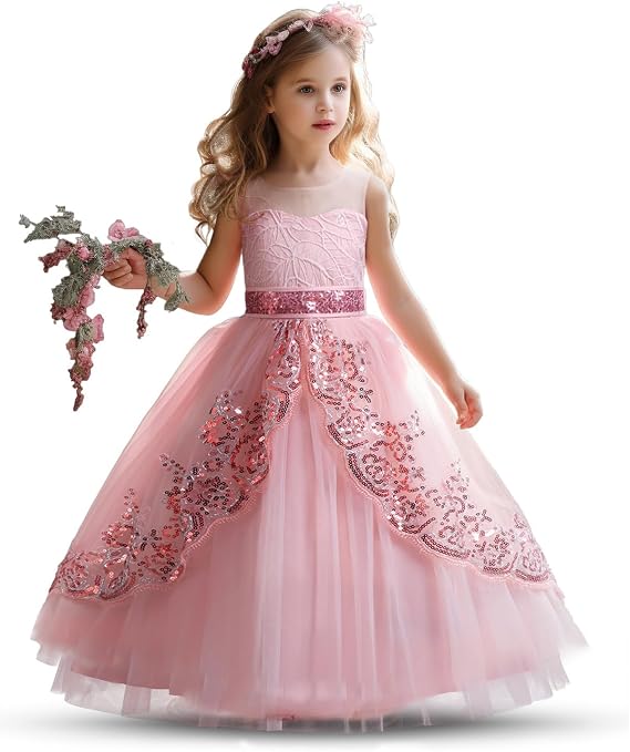 Nileafes Flower Girls Maxi Dress Bridesmaid Wedding Pageant Party Gown 4-14 Age