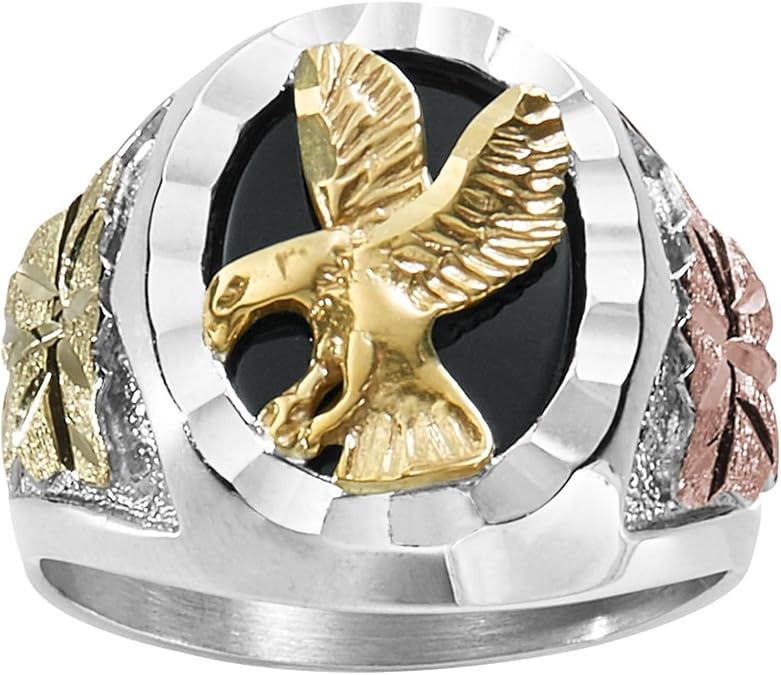 Landstroms Men's Black Hills Gold Sterling Silver/Onyx Eagle Ring