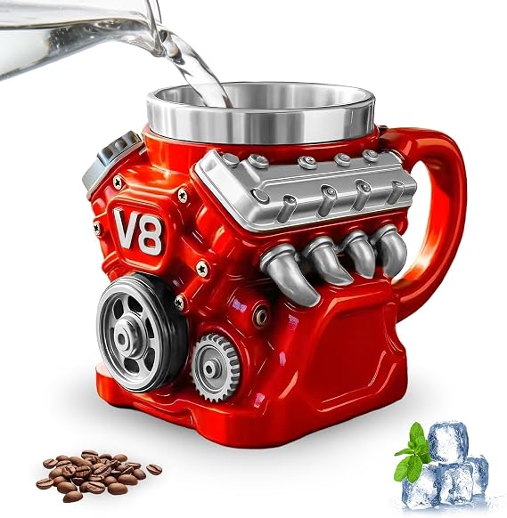 V8 Engine Mug, 2026 New 3D Retro Engine Coffee Mugs with Stainless Steel Double Wall Insulation, Gift for Car Lovers, Mechanics, Car Enthusiast, Valentine's Day Birthday Gifts