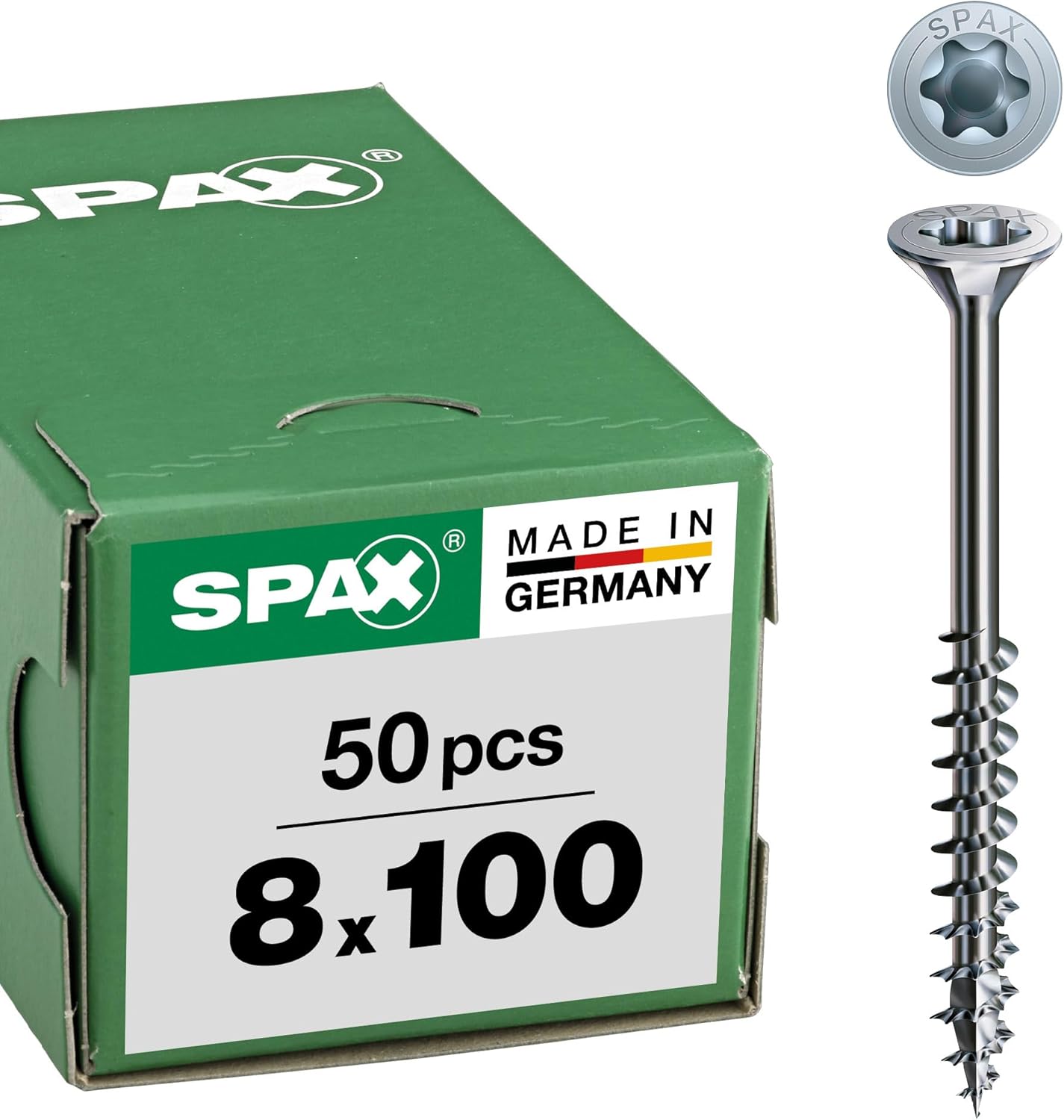 SPAX Wood Screw 8.0 x 100 mm, Pack of 50, T-Star plus, countersunk head, partial thread, 4Cut, Wirox A3J, 191010801005