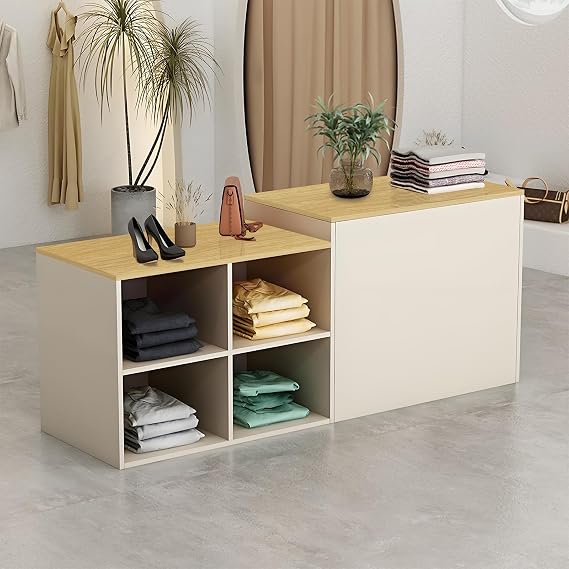 Reception Desk with Counter, 55-95 Inch Front Desk with Storage Shelves & 2-Tier Design, Commercial Front Desks for Office, Salon, Spa, Retail