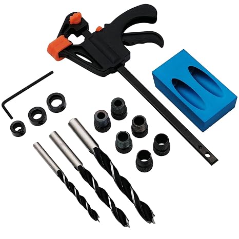 15 Pcs 15 Degree Aluminum Pocket Hole-Jig Kit Woodworking Inclined with 6/8/10mm Drive Adapter for Angle Drilling Holes