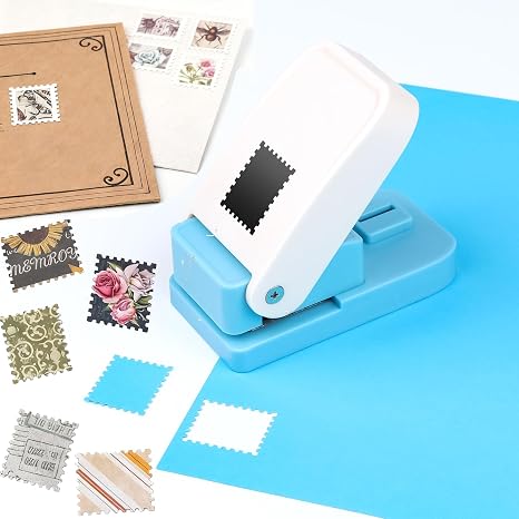 1x0.8inch Rectangular Postage Stamp Punch, Stamp Shape Hole Puncher for Crafts, Portable Lever Action Rectangle Scalloped Edge Paper Craft Punches for Crafting DIY Scrapbooking, Card Making Handmade