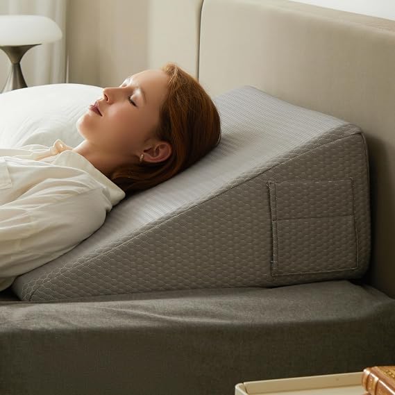 Bedluxe Wedge Pillow,10 inch Bed Wedge Pillow for Headboard, Pillow Wedge for Acid Reflux Relief, Sleeping, After Surgery, Snoring, Gerd, Triangle Pillow Wedge - Cooling Memory Foam Top, Grey