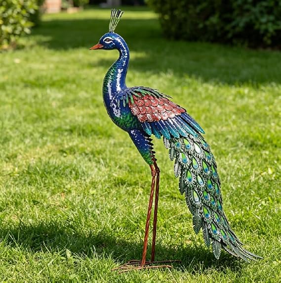 Elegant Metal Peacock Large Sculpture Garden Decoration Ornament Lawn 85cm Height