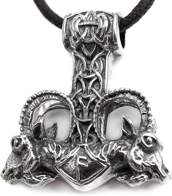 Large Thor Hammer Mjolnir Necklace 925 Sterling Silver - Odins Viking Pendant with Thors Goats and Runes - Mens Pagan Nordic Norse Mythology Jewelry for Men - Handmade - 1oz 27 g