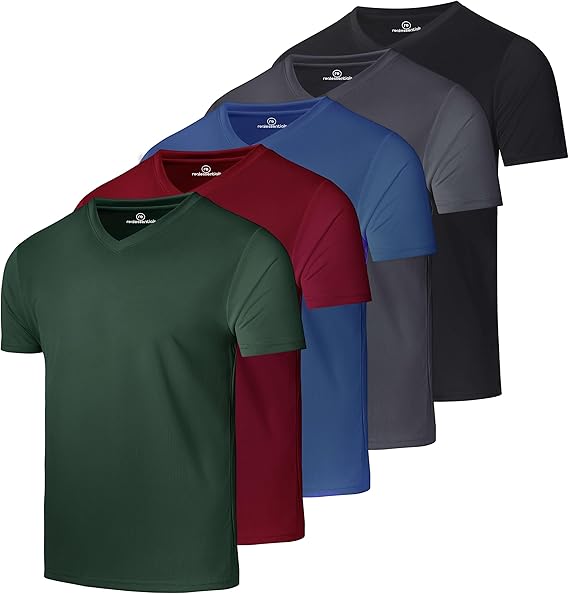 5 Pack Mens Mesh V Neck Gym T Shirts Active Athletic Workout Running Tees | Available in Big & Tall, Quick Dry, Soccer, Basketball, Tennis, Golf, Crossfit, Hiking, Cycling, Sports, Exercise, Fitness